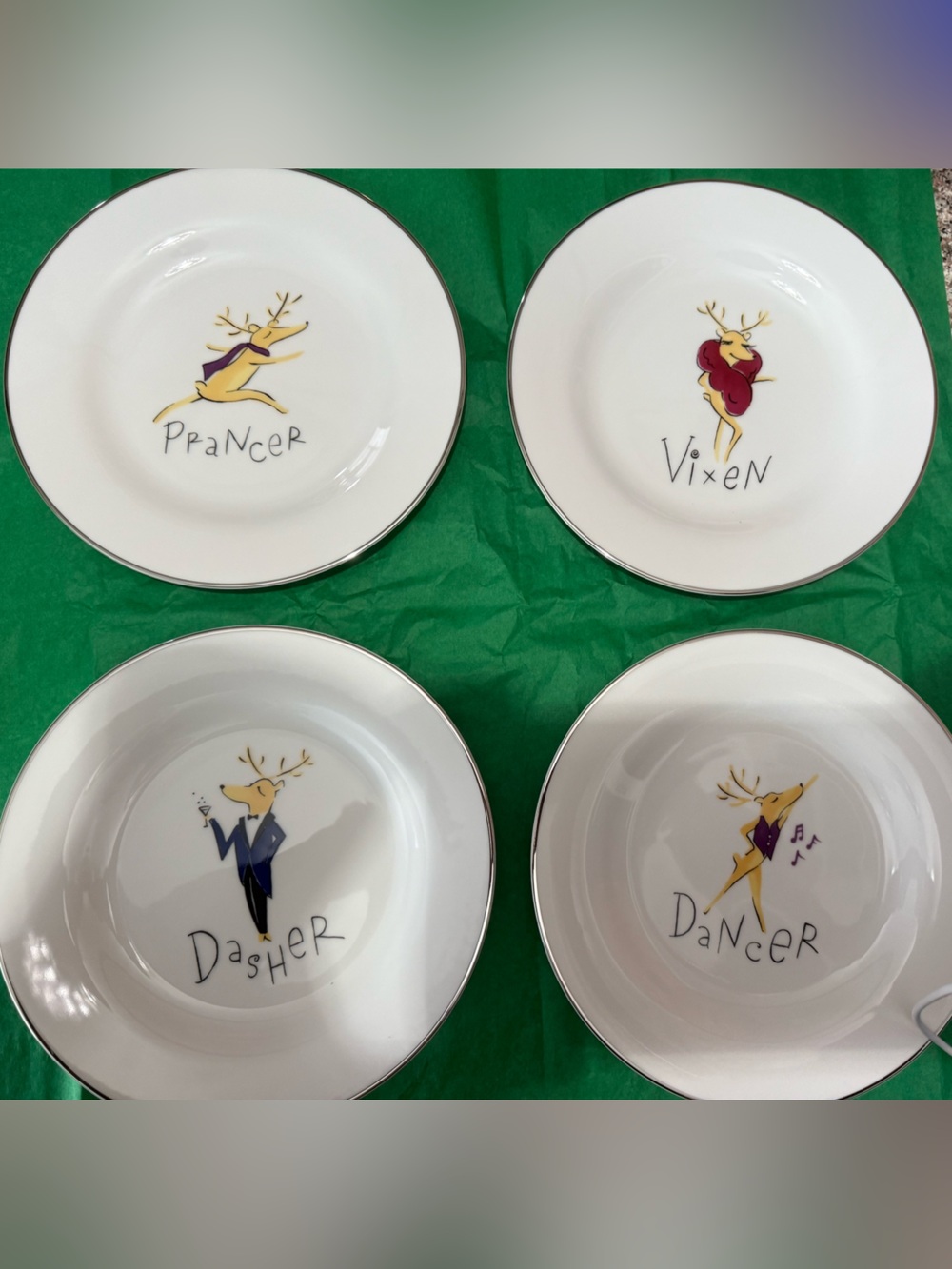Vintage  Pottery Barn White Ceramic Reindeer Dinner Plates